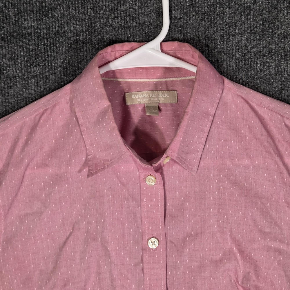 Banana Republic Pink Non-Iron Tailored Fit Button Front Shirt Women Size 8 Dot